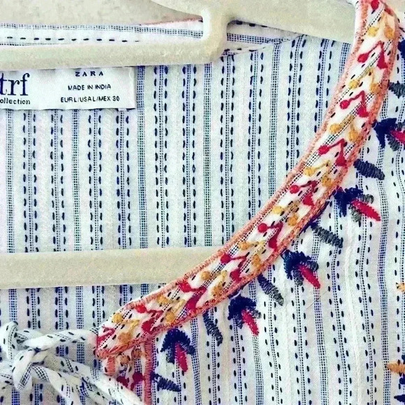 ZARA L TRF COLLECTION BOHO PEASANT MULTICOLORED  EMBROIDERED OVERSIZED BLOUSE - Picture 6 of 10